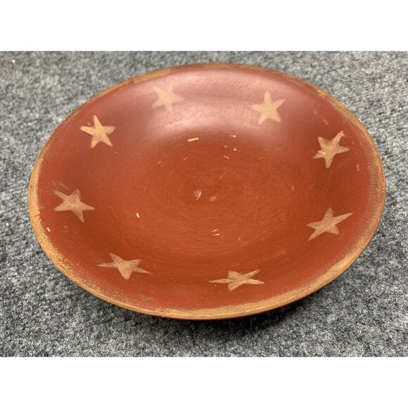 Wooded Painted Bowl With Star Pattern Handmade Country Decor Folkart Primitive - Picture 3 of 5